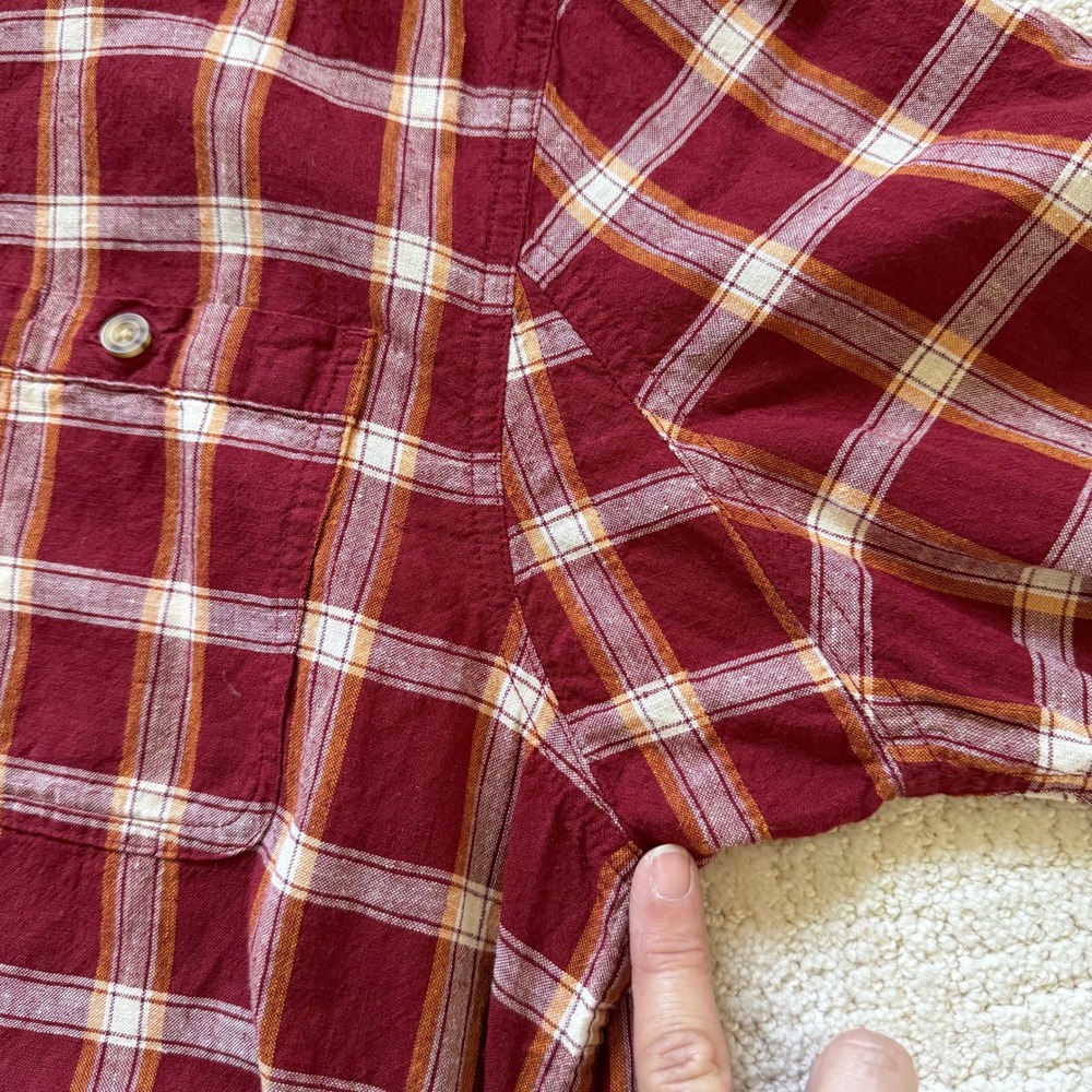 Duluth Trading Co Mens Large Red Plaid Hemp Organic Cotton Short Sleeve Shirt - Picture 7 of 10